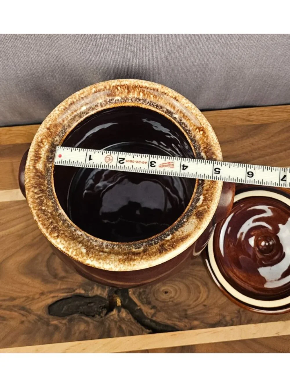 Hull Bean Pot Ceramic Brown Glazed With Lid Vintage 7 Inch